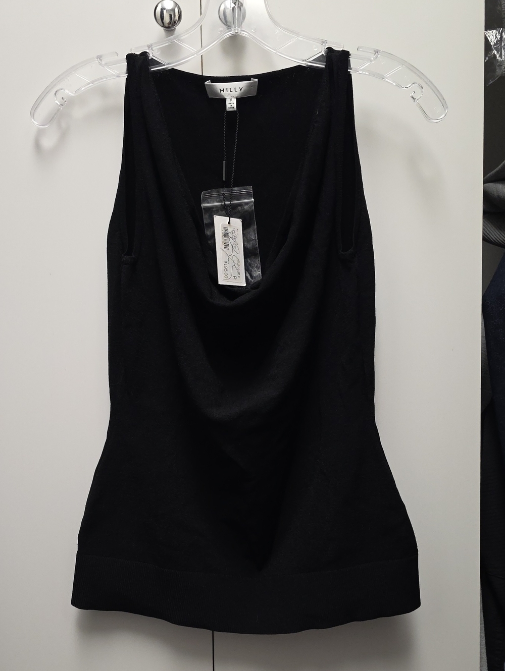 Milly Black Draped Neck Shell Top